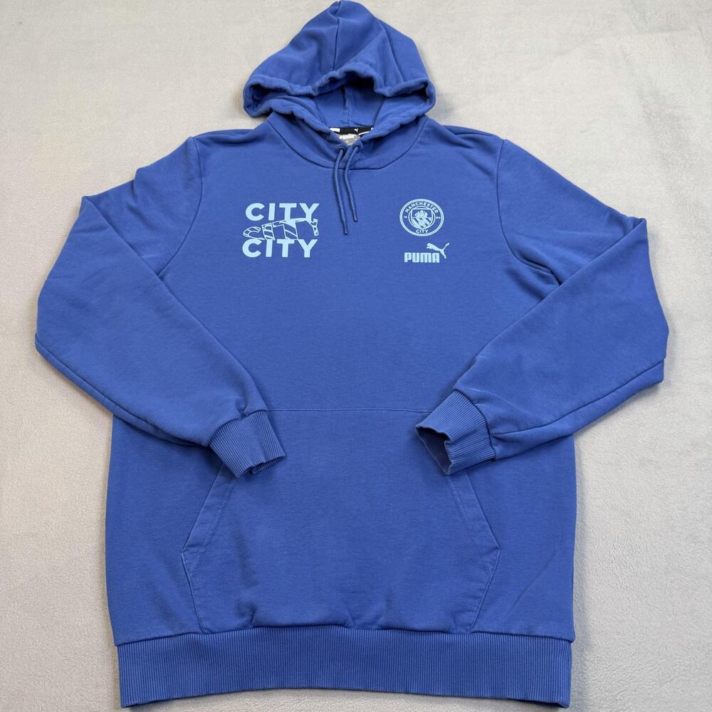 Manchester City Hoodie Sweatshirt Mens Medium Blue Soccer Puma CITY Pullover